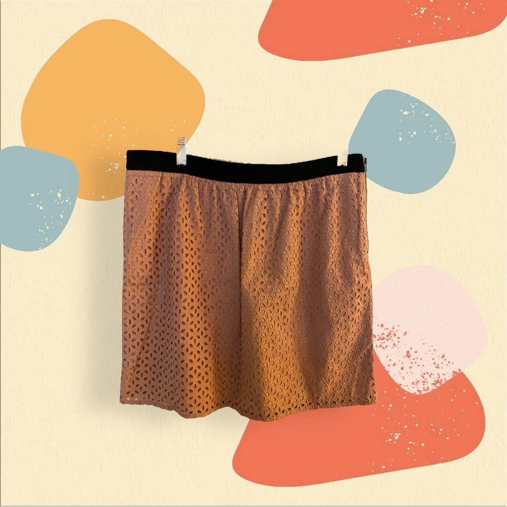 Ann Taylor LOFT Pink Eyelet Skirt with Black Waistband